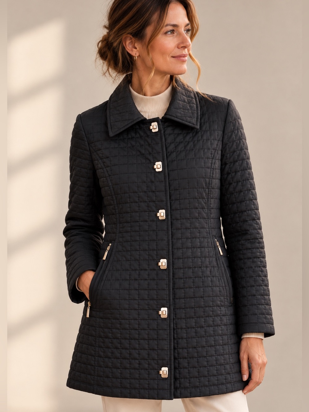 Kate Hill Petite Medium Quilted Jacket Black Medium Weight Coat Fall